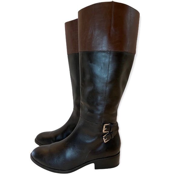 RALPH LAUREN Marba Riding Boots Knee High Boots Black & Brown Burnished Leather - Picture 4 of 10